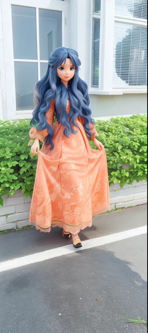 Realistic high quality 3D woman long hair long frock