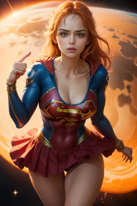 ((best quality)) ((Ultra Detalhado)) ((foto do corpo inteiro)) ((com da roupa da supergirl)) ((rosto detalhado)) ((blue swimsuit with a short red skirt)), ((big breasts)) ((cabelo longo laranja)) ((cabelo longo sedoso)) ((nami one piece)) ((Athletic body))...