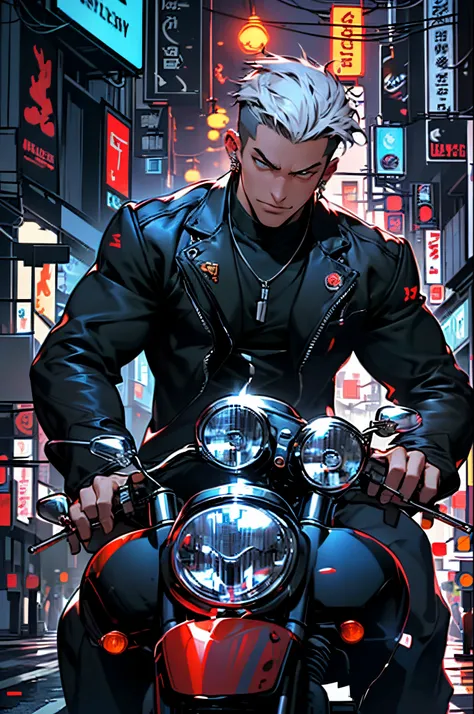 （(Many award-winning works, With incredible details, textures and maximum detail，(photorealestic))），Harajuku，城市，street corner， ((1boys，  ((Stride on a motorcycle)), ((Stand in front of the motorcycle)), ((Get on a motorcycle))，(((harley davidson motorbike)...