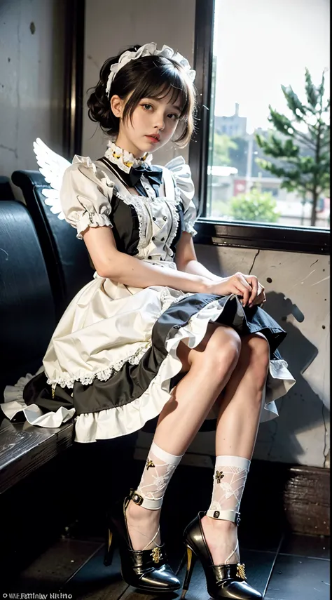 A girl in a white dress sits at the counter, loli in dress, Lolita style, lolita fashion, bodfin, Angelic beauty, Portrait of a magical Lolita girl, cat boy role play! maid! White dress, Lolish, the maid outfit, change, portrait of radical lolita girl, vic...