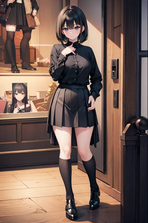 Woman wearing hip skirt and black stockings posing for photo, The head is not exposed，[ 4K realism ]!!, [ 4K realism ]!!!, [ 4K digital art ]!!, Realistic shadow perfect body, realisticlying!!!!!!! art-style, photorealistic anime, by Shitao, Popular topics...