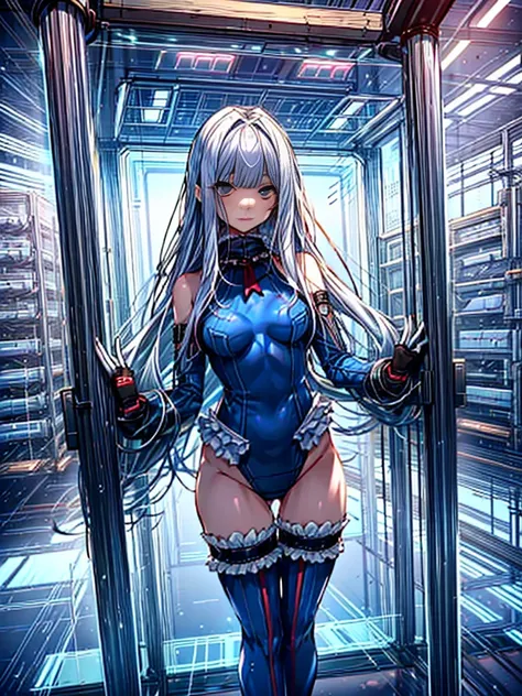 1girl in, ( (digital) ( ), medium breasts, (fril swimsuit, thighs thighs thighs thighs, Detached sleeves)) , Best Quality, marierose,、Hypnorola
Eyes in the sky、1girl in,Emotionless facial expressions,,(Inside a futuristic laboratory facility in the backgro...