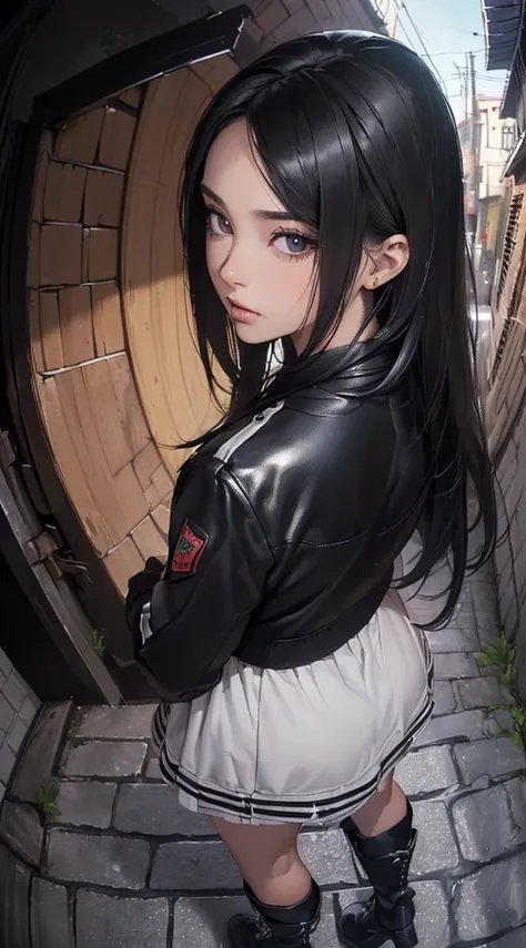 (((8k wallpaper of extremely detailed CG unit:1.2, ​masterpiece, hight resolution:1.2, top-quality:1.2, masutepiece))), ((a very beautiful woman, Hands in pockets:1.8, Street fashion:1.3, Wearing a jacket:1.3, Wearing boots)), ((extra detailed face, Highly...