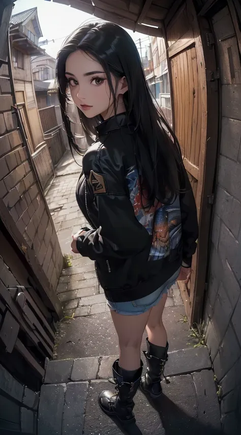 (((8k wallpaper of extremely detailed CG unit:1.2, ​masterpiece, hight resolution:1.2, top-quality:1.2, masutepiece))), ((a very beautiful woman, Hands in pockets:1.8, Street fashion:1.3, Wearing a jacket:1.3, Wearing boots)), ((extra detailed face, Highly...