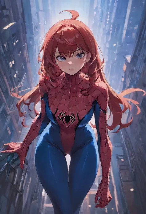 Full body photo of female Spiderman, atmospheric scene, (1girl, detailed beautiful face, big, breasts, big butt, detail skin texture, ultra-detailed body:1.1), rear view, masterpiece, best quality, UHD, masterpiece, super detail, high details, high quality...