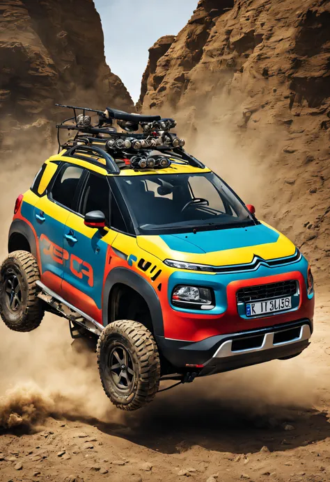 off-road car with springs and no hood, citroen c3 picasso