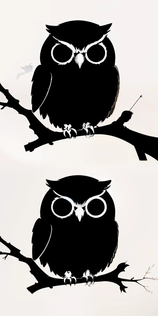 owls、(Silhouette Art)、black-and-white、White background