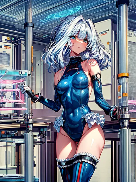 1girl in, ( (digital) ( ), medium breasts, (fril swimsuit, thighs thighs thighs thighs, Detached sleeves)) , Best Quality, marierose,、Hypnorola
Eyes in the sky、1girl in,Emotionless facial expressions,,(Against the backdrop of a room lined with futuristic l...