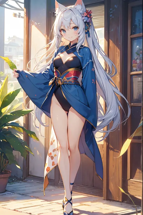 (((2D beautiful girl 1.5、Beautiful illustration、Best quality1.5、perfect fingertips 1.5、Perfect Anatomy 1.5、perfect costume 1.5、beautiful illustration 1.5)))、top-quality、extremely delicate and beautiful、Soio、Soio、beatiful detailed eyes、Kimono、(((Leotard cos...