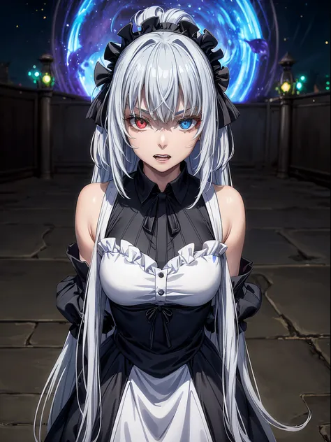 1 girl, (ruminas de tensei shitara slime datta ken), silver hair, (((heterochromatic eyes shine a deep sky blue and light red)))...