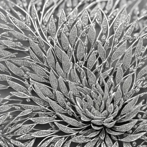 The Art of Metal (silver flower decoration), silver flowers, white metal, Metallic flowers, intricate detials, silver art, higly detailed, Feature photo, Film grain, Realistic