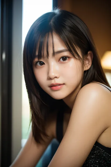 1 girl, (sad:1.4), (Photo Real:1.4), (hyper realisitic:1.4), (Smooth lighting:1.05), 22 years old, Soft lighting, Back lighting, (cheerfulness:1.2), (Finest Real Textured Skins), Narrow-eyed, Super fine face, Gravure Idol Pose, glowy skin, retinas, Anatomi...