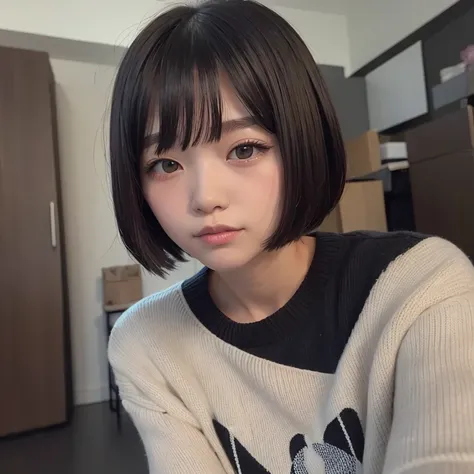 1girl in, 20yr old, gradient, up looking_で_viewer, Black_hair, Solo by JM, Yoshiko Akishino, Shorthair