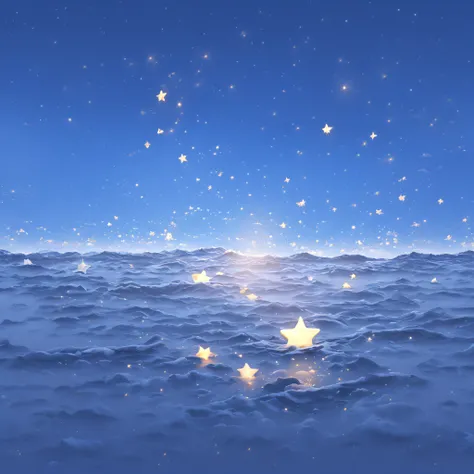 as estrelas,starlights,(mare:1.1),the ocean,(swell sea:1.1),(skysky:0.8),(​​clouds:0.8),(stars floating on the sea:1.2),best qua...