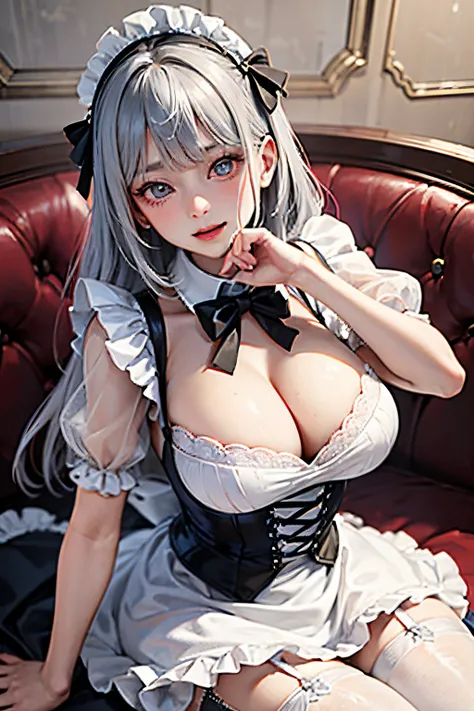 (Top resolution、Distinct_image)top-quality、femele、​masterpiece、ighly detailed、Semi-realistic, ID photo, Face enlargement, 比基尼, Cool backgrounds(((Masterpiece))), top quality, super detailed, blush, cute and playful, wet and cleavage maid clothes, cleavage,...