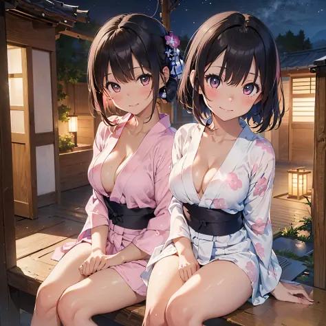 (​masterpiece:2.0), (top-quality:2.0), (sitting naked:1.5), (extremely mini skirt extremely small pink yukata:1.5), (super thin fabric:1.5), (sexypose:1.5), (blushed face:1.3), (barechested:1.3), (realistic:1.5), 1 little girl, precise hands, Embarrassed l...