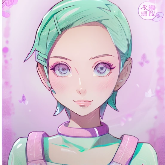 a beauty girl、12 only、Mint-colored hair、short-hair、Purple eyes、beautifly、top-quality