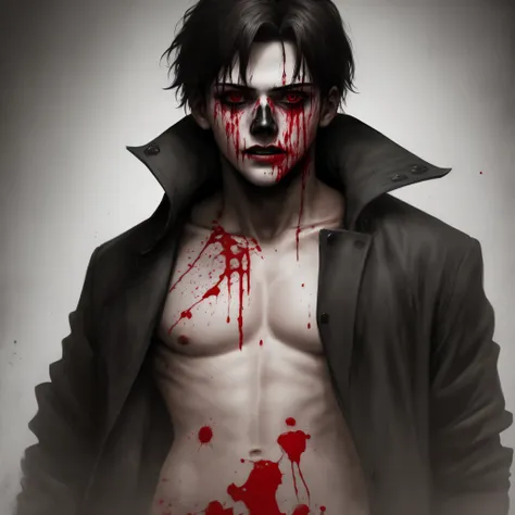 Dark themed horror , A young man covered in blood