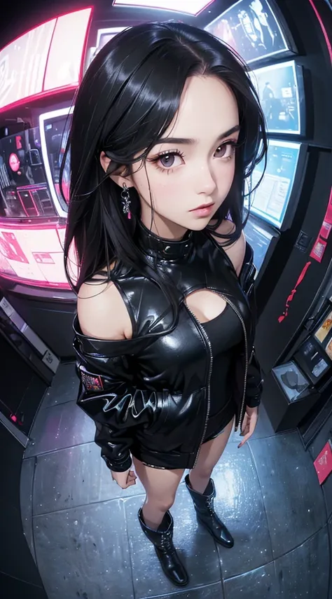 (((8k wallpaper of extremely detailed CG unit:1.2, ​masterpiece, hight resolution:1.2, top-quality:1.2, masutepiece))), ((a very beautiful woman, natta:1.4, Neon Street:1.4, Hands in pockets:1.8, Mode fashion:1.5, Wearing a jacket:1.3, Wearing boots)), ((e...