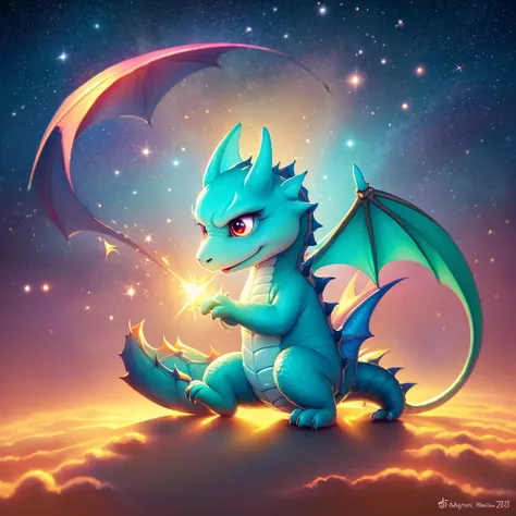 the cutest dragon in the world, hearts, love, happy, sparkles, glowing, digital art, kawaii, anime style