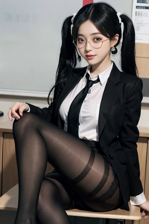 8K RAW photo, high resolution, ful body, 17 year old cool Korean, big round breasts, school uniform, tie, tie ribbon, blazer, skirt, beautiful eyes in detail, long eyelashes, beautiful double eyelids, eye shadow, slit eyes, sanpaku eyes, dark eye makeup, s...