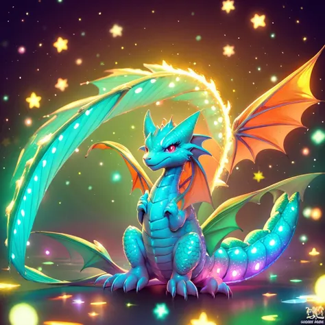 The cutest dragon in the world, inner strength, Loves, Happy, glittery, glowing, number art, kawaii, style of anime