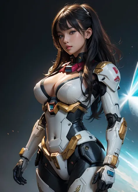 textured skin, super detail, high-detail, High Quality, bestquality, high-res, 1080p, Spectacular beauty,A beautiful girl with a beautiful body.,(gundam) infinity freedom, Girl with robot body, Big breasts, Big breasts