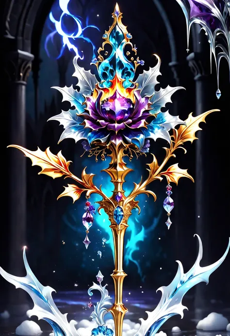 (8K, 16k, Award-winning, Best quality at best, Highest high resolution, super detailing, high detal, Anatomically correct, tmasterpiece, It&#39;s breathtakingly beautiful), flower scepter,There is a flower on the top of the scepter，Scepter made of crystal ...