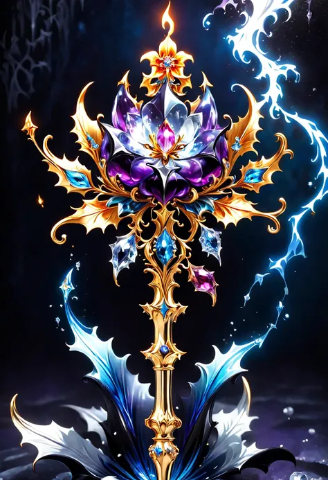 (8K, 16k, Award-winning, Best quality at best, Highest high resolution, super detailing, high detal, Anatomically correct, tmasterpiece, It&#39;s breathtakingly beautiful), flower scepter,There is a flower on the top of the scepter，Scepter made of crystal ...