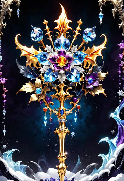 (8K, 16k, Award-winning, Best quality at best, Highest high resolution, super detailing, high detal, Anatomically correct, tmasterpiece, It&#39;s breathtakingly beautiful), flower scepter,There is a flower on the top of the scepter，Scepter made of crystal ...