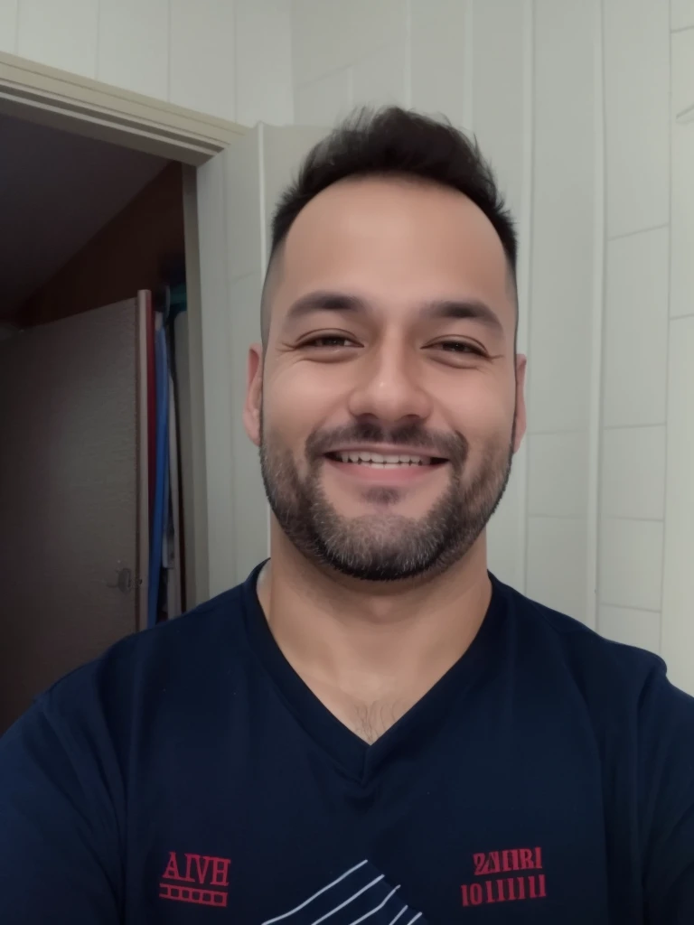 there is a man that is smiling for the camera, cerca de 3 5 anos, Directed by: Nandor Soldier, Fotografia selfie 8k, icaro carvalho, david rios ferreira, imagem de perfil, (38 anos), sem barba, com uma barba pequena, inspired by Antônio Parreiras, foto de ...