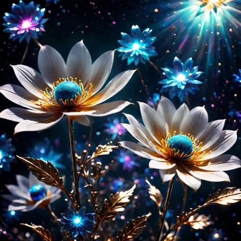 (best quality,4k,8k,highres,masterpiece:1.2),ultra-detailed,(realistic,photorealistic,photo-realistic:1.37),A vibrant metal flowers close-up photograph,double exposure,floating in outer space,nebula,galaxies,(abstract,dreamlike:surreal:1.2) scenery,cosmic ...