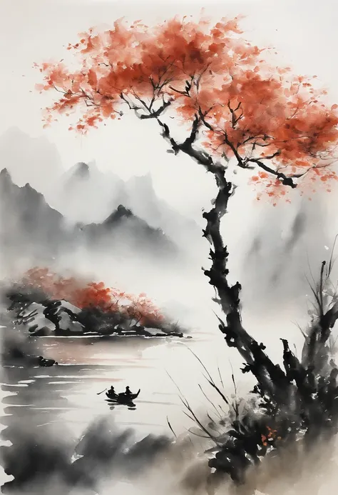 ink and watercolor painting，Draw on rice paper，Use thick, light inks to create shading variations and layers，Choose the right ink color，Such as deep black、Thick gray、Light coffee, etc，Express different situations and atmospheres，Control the gradient and tr...