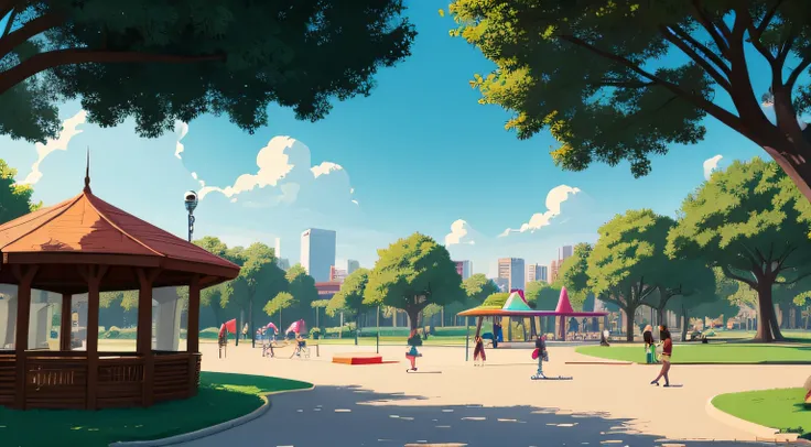 2D cartoon style, park scenes in noon,1280*720