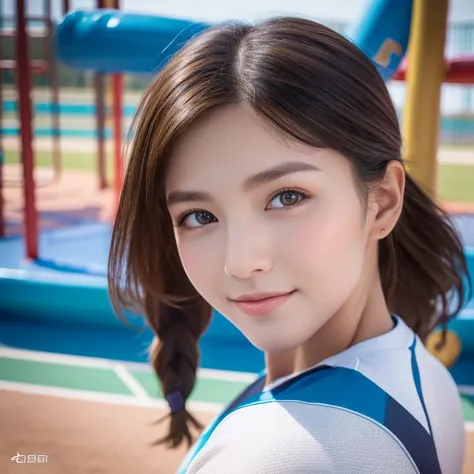 （best qualtiy，４Ｋ，tmasterpiece：1.3）A woman with the same face as last time,gymnastic suit，playground，Beautifully rendered details with face and skin texture，Detailed eyes，Selfie angle。