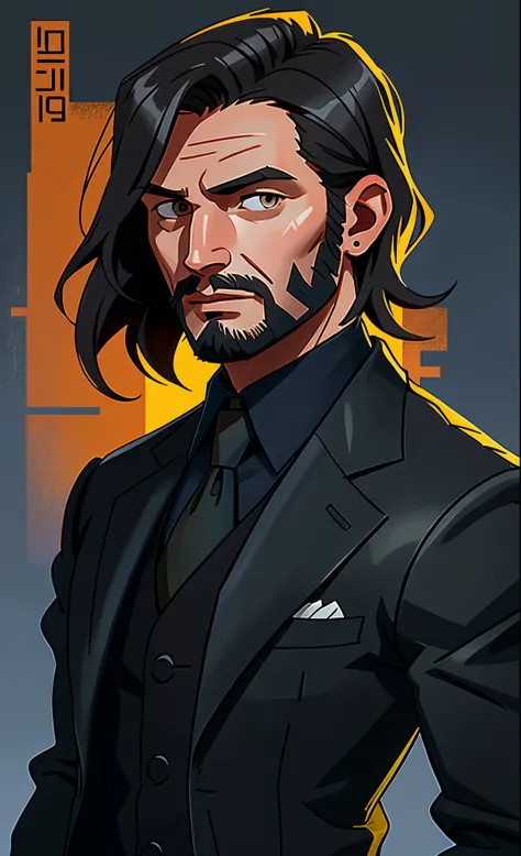 um desenho de um homem de terno e gravata fumando um cigarro, Retrato de John Wick, Retrato de corpo inteiro do personagem, inspirado em Max Magnus Norman, Personagem Disco Elysium, arte detalhada do personagem, retrato de personagem de corpo inteiro, Retr...