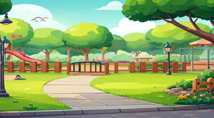 2D cartoon animation style,park scenes in noon