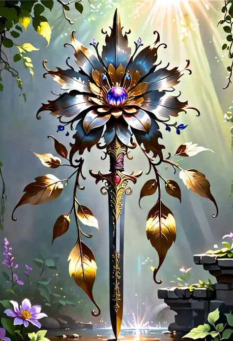 heavy metal style，metal art，flower made of iron，iron leaf，Full metallic luster，Metal texture in the post-industrial era，Delicate metallic flowers sparkle in dappled sunlight, Like metallic flowers sparkling in the sun, Each petal is carefully processed，And...