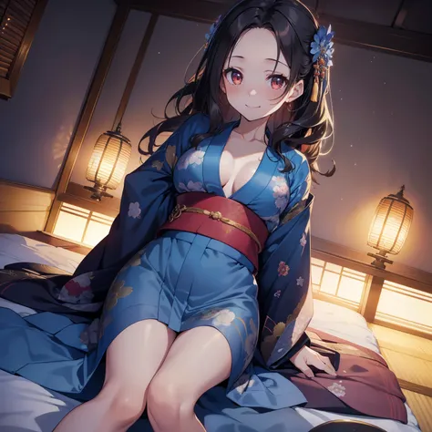 (masutepiece,Best Quality,8K),(extremely detailed CG1.1),teens girl,Smile,large boob,(From below:1.2),Intricate details , Hyper realistic, Perfect Anatomy,A dark-haired,Red Eyes,(((Forehead))),Permed hair with wavy hair,(((length hair))),Hair over one eye,...