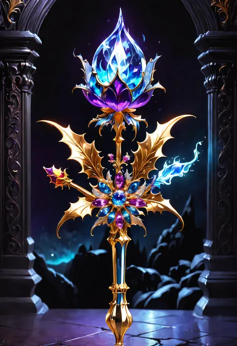 (8K, 16k, Award-winning, Best quality at best, Highest high resolution, super detailing, high detal, Anatomically correct, tmasterpiece, It&#39;s breathtakingly beautiful), flower scepter,There is a flower on the top of the scepter，Scepter made of crystal ...