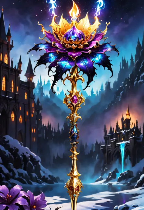 (8K, 16k, Award-winning, Best quality at best, Highest high resolution, super detailing, high detal, Anatomically correct, tmasterpiece, It&#39;s breathtakingly beautiful), flower scepter,There is a flower on the top of the scepter，Scepter made of crystal ...