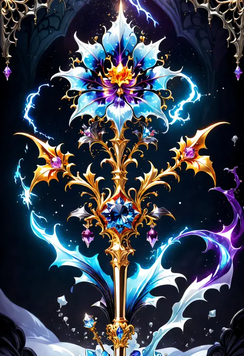 (8K, 16k, Award-winning, Best quality at best, Highest high resolution, super detailing, high detal, Anatomically correct, tmasterpiece, It&#39;s breathtakingly beautiful), flower scepter,There is a flower on the top of the scepter，Scepter made of crystal ...