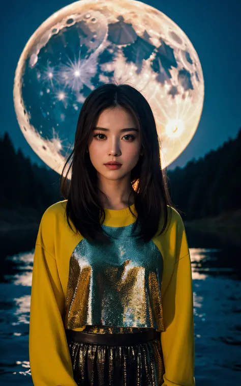 masterpiece, Best Quality, 8K, a full moon that fills the screen., 1 girl