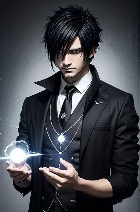 man with black and white hair using magic.