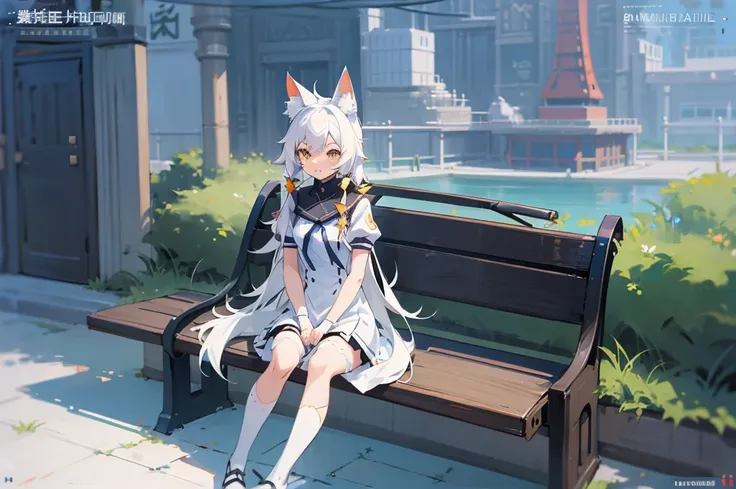 anime girl with long white hair sitting on a bench, white cat girl, from arknights, white - haired fox, anime catgirl, anime girl with cat ears, art of kirokaze pixel, nekomimi, cute anime catgirl, azur lane style, cushart kenz, beautiful anime catgirl, ka...