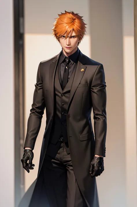 black winter male overcoat black clothing,(masterpiece, best quality:1.2), cowboy shot, solo, male focus, 1boy, kurosaki ichigo,...