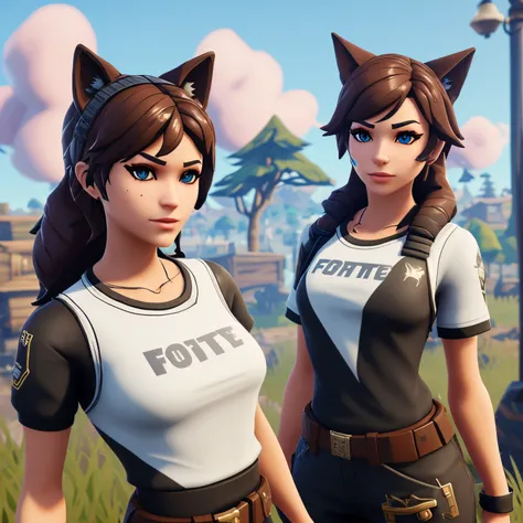 Female 3d Fortnite skin with brown eyes and wolf cut brown hair