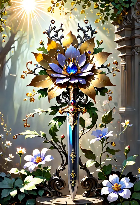 heavy metal style，metal art，flower made of iron，iron leaf，Full metallic luster，Metal texture in the post-industrial era，Delicate metallic flowers sparkle in dappled sunlight, Like metallic flowers sparkling in the sun, Each petal is carefully processed，And...