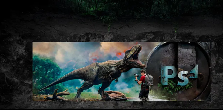 there is a picture of a dinosaur, standing in front of the gate, Jurassic image, Tom Cruise vs. Carnivorous Dinosaur, Action shot with visual effects, Jurassic World, Jurassic, Treks, Photobashing, t-rex, T-Rex, Trex from Godzilla (2014), visual effects fi...