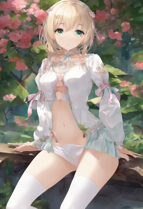 (master masterpiece，, best best quality, 8k:1.2), 1girl, submission, blonde hair,GREEN eyes,master masterpiece，, best best quality, ( h-loli-3-uc, loli, 9 yo female child:1.8),(very flat chest:1.9), stomach bulge, slim legs , clear face, cute teenage girls...